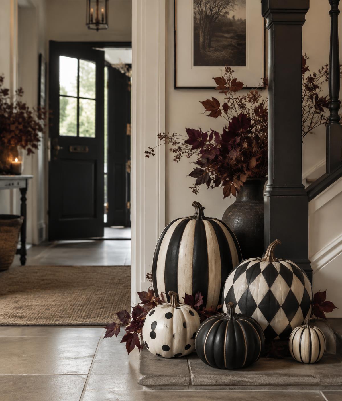 Editorial black and white pumpkins